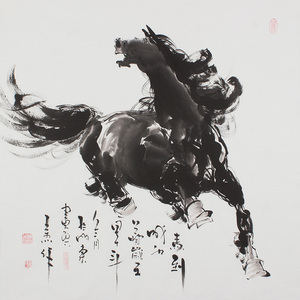 八骏图国画/纯手绘/奔马图/办公室/中原马王作品真迹/水墨画字画