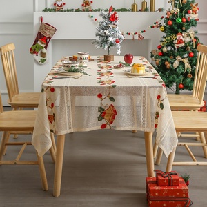 外贸美式圣诞节桌布铃铛绣花蕾丝欧式装饰茶几餐桌桌布台布