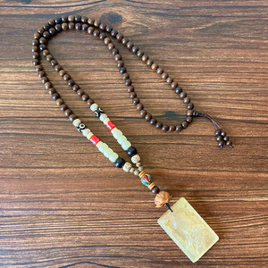 复古文艺民族风饰品沉香木菩提子佛珠项链无事牌吊坠男士女士长款