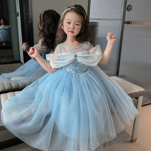 爱莎公主裙女童夏季新款六一高端儿童裙子冰雪奇缘连衣裙艾莎礼服