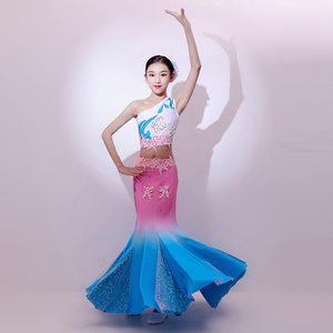 傣乡的雨傣族舞蹈服演出服鱼尾裙表演服葫芦丝彩云之南女童孔雀舞