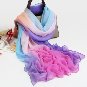 180100乔其纱七彩色渐变丝巾沙滩巾拼色模特形体舞蹈长巾围巾女