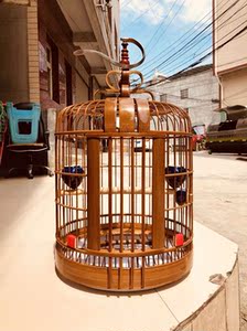 八哥笼鸟笼竹制自制通用型老竹便携圆笼工具抽屉式竹子大型带底板