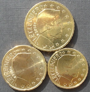 卢森堡硬币 角币三枚 亨利大公头像 年份随机 unc全新