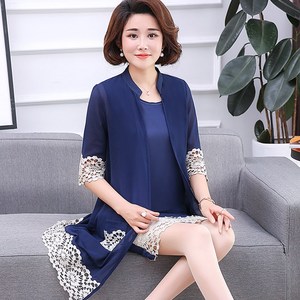 夏季新款中老年妈妈装中长款真两件套连衣裙35岁中年女装套装裙子