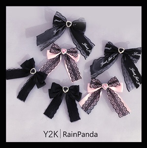 Y2K甜酷少女地雷系量产型蝴蝶结蕾丝花边水钻对夹发夹发饰Lolita