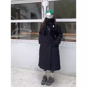 轻薄款棉服外套女2023韩版冬季新款温柔小香风白色菱格中长款棉衣