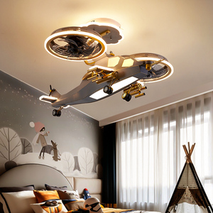 儿童房飞机风扇灯北欧创意男女孩阿凡达战斗直升机模型卧室吊扇灯