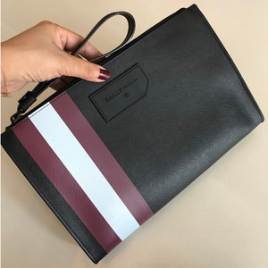 bally/巴利新款英伦手包男士休闲时尚拉链条纹钱包经典牛皮手拿包
