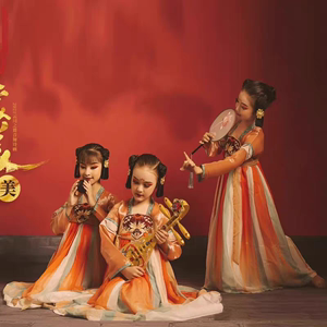 新款儿童中国风汉宫仕女琵琶表演服唐代襦裙古典舞扇子舞蹈演出服