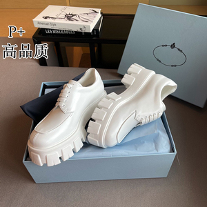 刘雯同款白色小皮鞋女2022年新款系带松糕鞋时尚齿轮鞋真皮厚底鞋