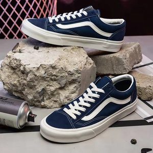 万斯style36藏蓝色低帮帆布鞋权志龙gd同款深蓝白男女休闲滑板鞋