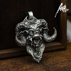 a鸦原创康斯坦丁地狱极恶羊头图腾撒旦之角925纯银男女款项链吊坠