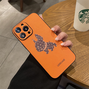 爱马仕橙色适用iphone14promax皮质苹果15pro手机壳13保护套12网红11