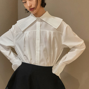 queenhot 大翻领百褶袖维多利亚风格白衬衫