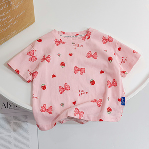 童装女童草莓短袖T恤2023新款女婴儿夏装儿童女宝宝半袖上衣可爱