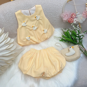 2024夏季新款女童可爱黄色立体小黄鸭裙子百搭套装洋气花苞连衣裙