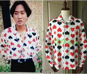 私人个性定制黄家驹白色红黑桃方块扑克牌衬衫长袖短袖198元