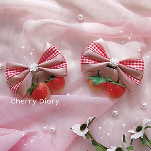 草莓红粉色格子双层甜系lolita洛丽塔发夹边夹一字夹可爱少女小物