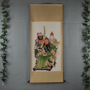 珂罗版高仿真古玩字画织绵布画中堂画绢布关公像刘关张桃园三结义