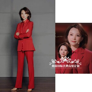 高端定制董卿同款一粒扣红色西装套装裤女修身显瘦ol通勤时尚春夏