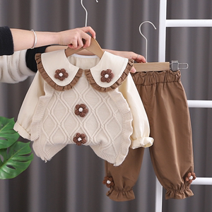 婴儿衣服春季韩版时髦公主风马甲衬衫分体三件套一岁女宝宝春秋装