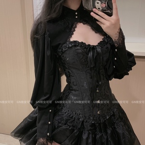 万圣节服装蕾丝包边设计感暗黑宫廷风纯色百搭高领lolita坎肩上衣