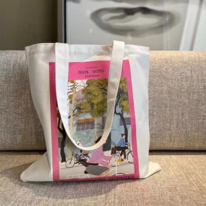 lv展览帆布包 上海展vvv展览帆布袋白色大容量时尚简约托特
