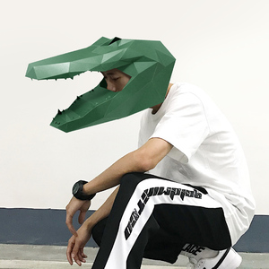万圣节创意搞怪恶搞全脸面具鳄鱼动物纸头套节日表演出道具纸模型