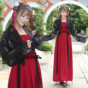 3169原厂正品秋季新款传统汉服女装对襟襦裙齐腰线菊印花红黑色