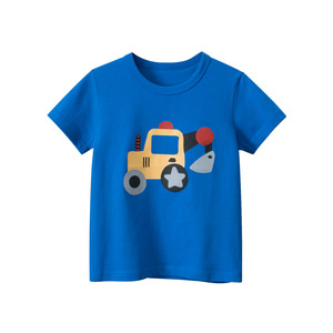 27kids韩版品牌童装儿童短袖T恤男童卡通挖土机工程车2024夏季