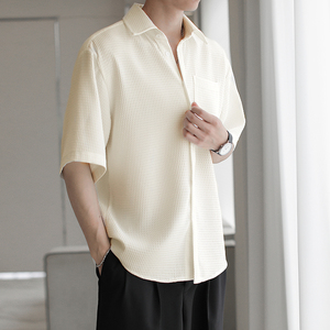 奥森迪克韩国短袖衬衫男感肌理感上衣薄款宽松半袖寸衫男士衬衣
