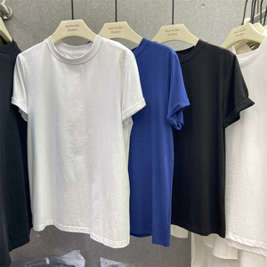 MOCHA DAN 2023夏季新款韩版圆领纯色修身显瘦黑白短袖T恤女F0346