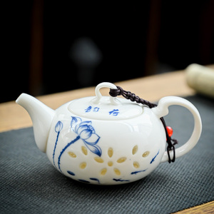 客厅陶瓷青花瓷茶壶精品镂空泡茶器红茶普洱壶功夫茶具中式泡茶壶