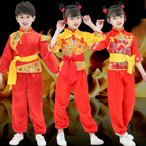 儿童打鼓演出服中国风舞龙服装男女童腰鼓队服舞龙灯服武术锣鼓服
