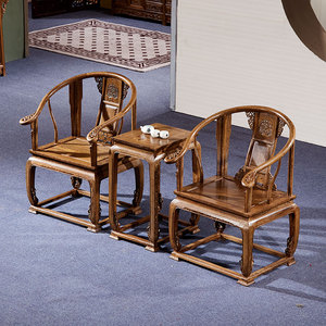 红木家具皇宫椅三件套中式仿古实木椅鸡翅木圈椅三组合休闲官帽椅