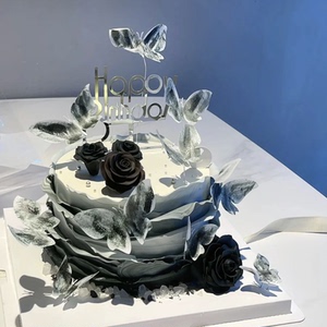 网红高级感暗黑系黑色蝴蝶翻糖生日蛋糕广东深圳上海全国同城配送