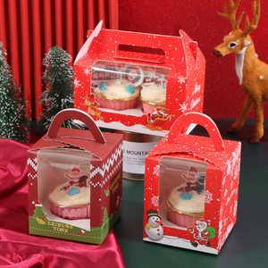 圣诞节纸杯蛋糕包装盒 1/2粒手提马芬杯盒子平安夜苹果礼盒包装