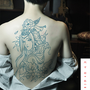 纹身艺伎半臂滴泪虞姬纹身贴图案仿真刺青色男女满背逼真持久防水