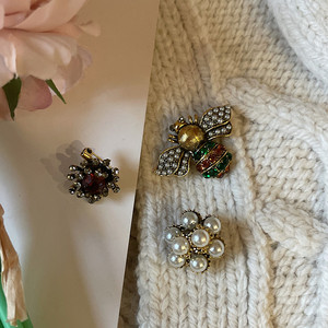 法式氛围感胸针韩国进口vintage高档复古宝石珍珠小叠带胸花套装