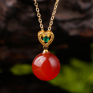 翡悦(饰品)天然红玛瑙吊坠太阳月亮轻奢清新送礼项链