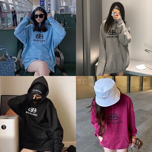 balenciaga巴黎世家卫衣锁扣字母回形针双b印花连帽衫雾霾蓝男女