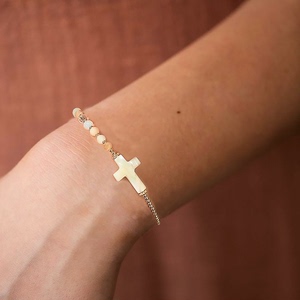 新款跨境欧美复古波西米亚风贝壳十字架水晶铜珠手串女式手链饰品
