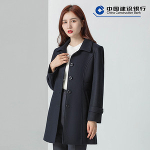 建行大衣建设银行工作服大衣行服羊毛大衣毛呢外套中长款女冬季