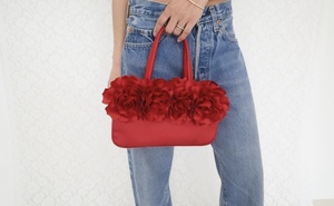 ●planforotherday 韩国设计师品牌 复古可爱红色玫瑰花手提包