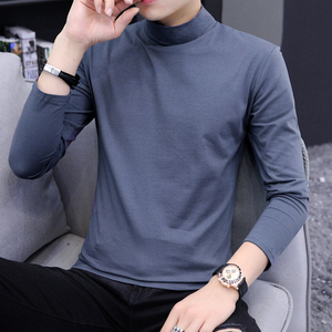 男半高领打底衫纯棉薄