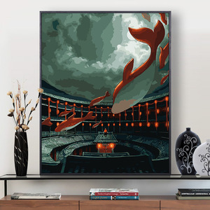 diy数字油画动漫人物丙烯颜料填色彩色画板装饰画大鱼海棠3 40*50