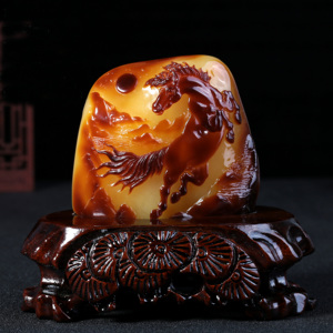 天然蜜蜡马到成功摆件琥珀蜜蜡原石