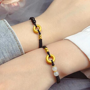 0027人付款淘宝999足金平安扣黄金福牌本命年红绳定制编织手链送