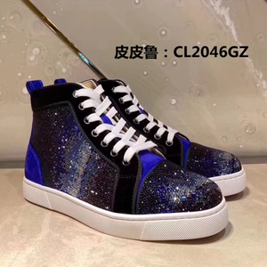 正品CL2020春夏新款女高帮满钻红底鞋黑红白绿钻男女真皮铆钉鞋潮